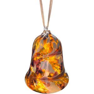 Vtg ZORZA Mouth-Blown Art Glass Bell Ornament Amber, Purple, White Poland 5.5" t